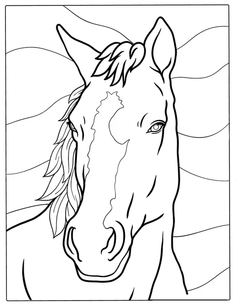 Le visage d’un cheval est dessiné avec des contours épurés.