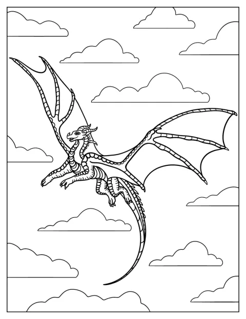 Peril, la dragona de Alas de Fuego, aparece de pie.