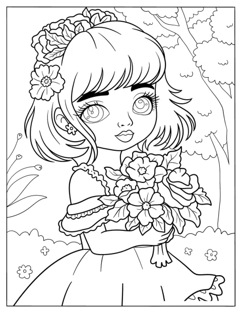 Une jolie fillette tient un bouquet pour fêter le printemps.