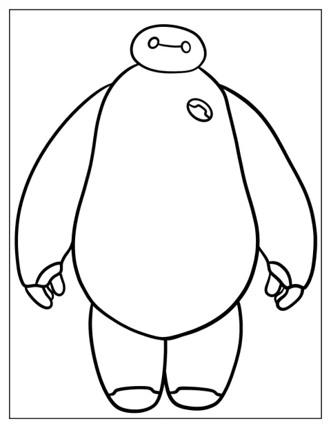 Baymax stă drept, reprezentat printr-un contur simplu.