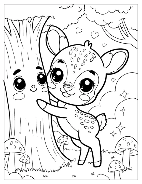Un gentil cerf enlace un arbre.