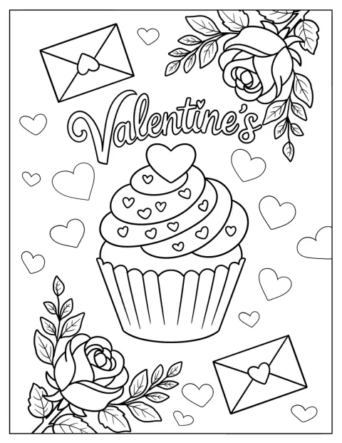 En romantisk muffins omges av hjärtan, rosor och kärleksbrev.