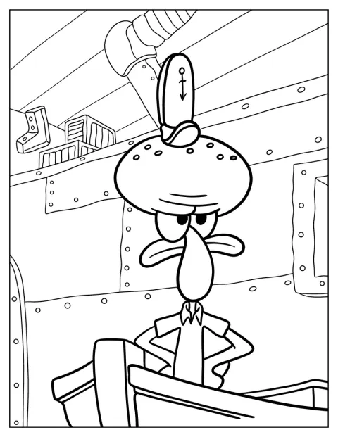 Angry Squidward Coloring Page Inside The Krusty Krab
