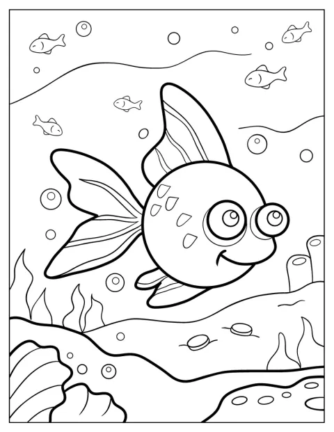 Ein Goldfisch schwimmt fröhlich durchs Wasser.