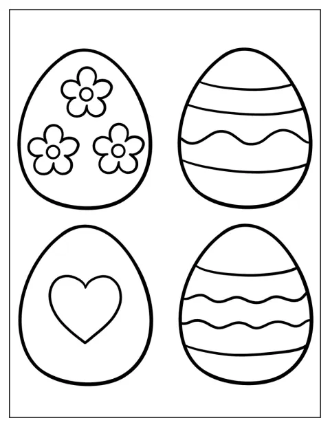花やしま模様、ハートを描いたイースターエッグが並んでいます。