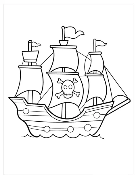 Un sencillo barco pirata navega entre las olas.