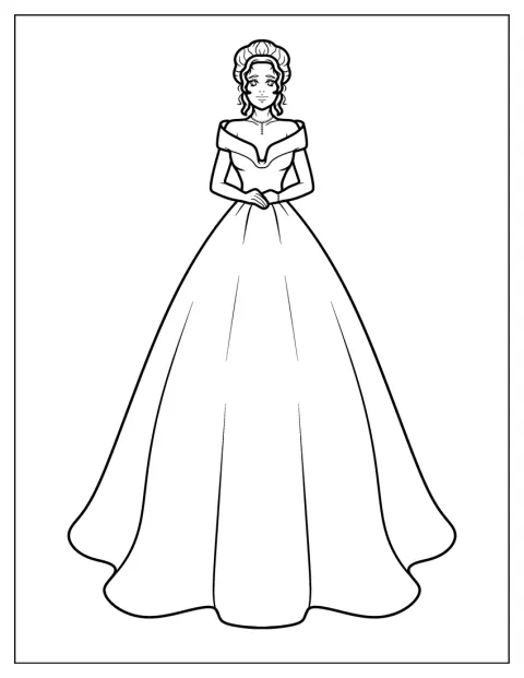肩を出したデザインの、すらりと長いドレスです。