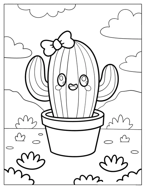 鉢に植えられた小さなサワロが、かわいいリボンをつけています。