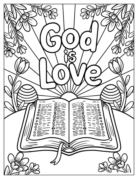 Eine offene Bibel liegt unter dem Schriftzug „Gott ist Liebe“.