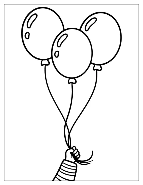 Een hand houdt drie ballonnen vast.