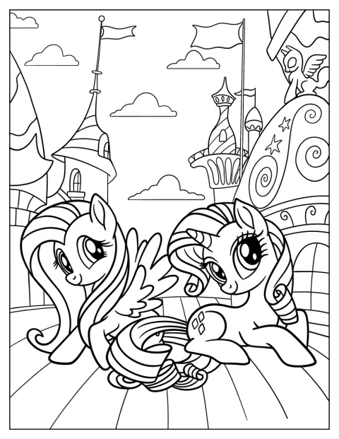 Rarity i Fluttershy stoją obok siebie.