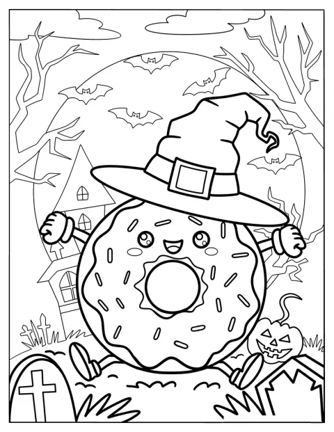 Pączek w czapce czarownicy świętuje Halloween.
