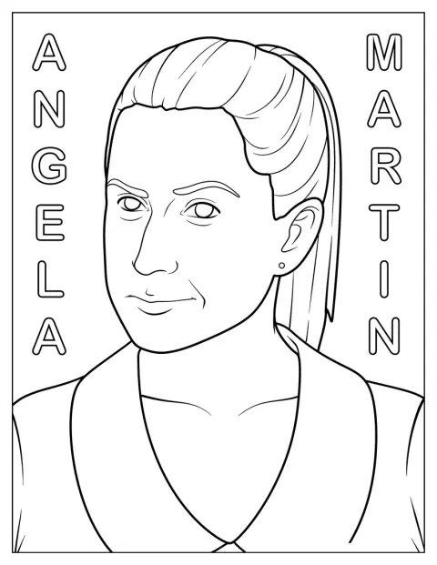 Angela Martin pozuje do portretu w biurze.