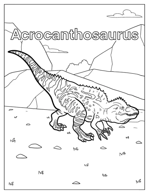 Acrocanthosaurus se plíží kolem horského svahu.