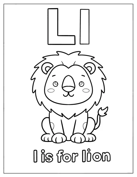 Een schattige leeuw staat bij de letter L.