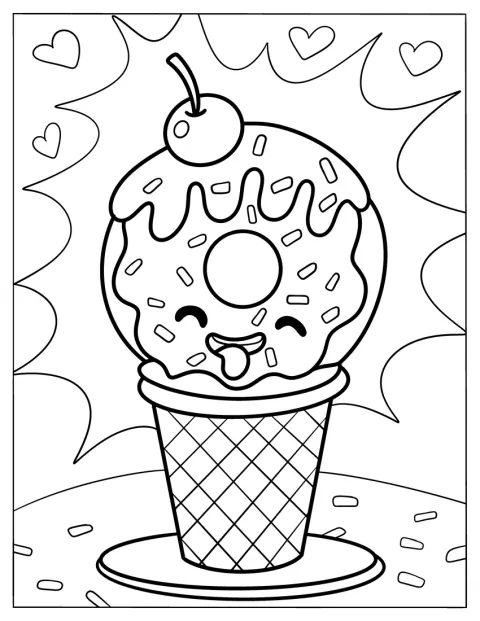 Un donut con forma de helado lleva una cereza sobre el cucurucho.