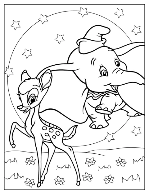 Dumbo e Bambi sono raffigurati insieme.