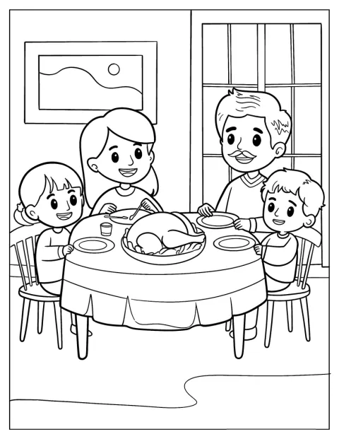 Die Familie sitzt gemeinsam am Tisch und isst zu Abend.