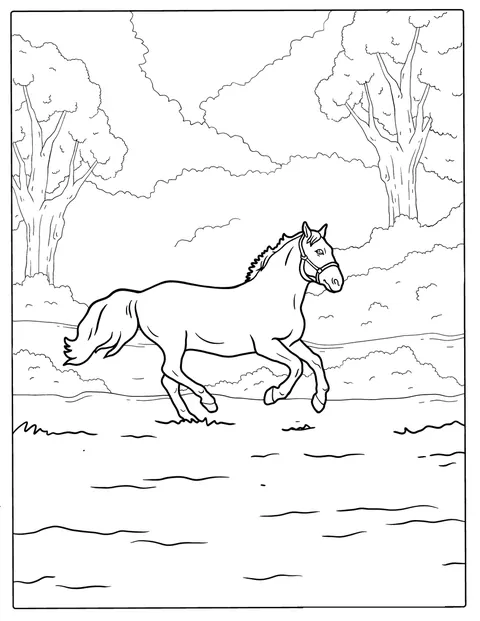 Un caballo galopa a través de un campo abierto.