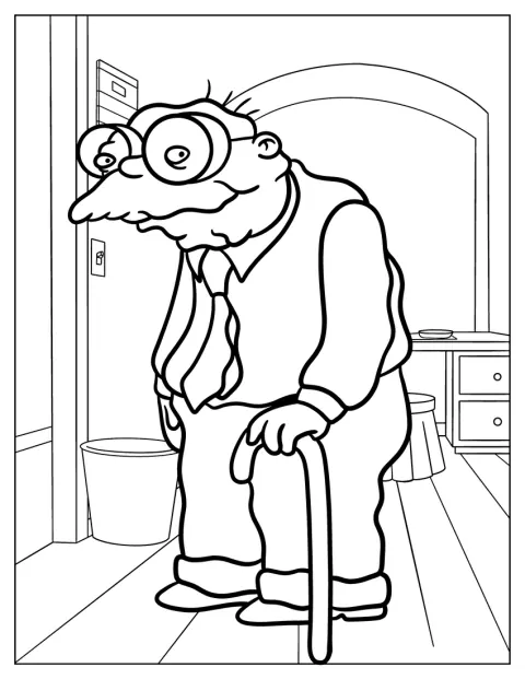 Hans Moleman szelíd arckifejezéssel áll.