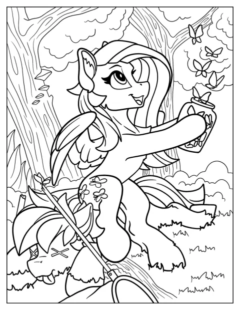 Fluttershy deschide un borcan și eliberează fluturii în aer.
