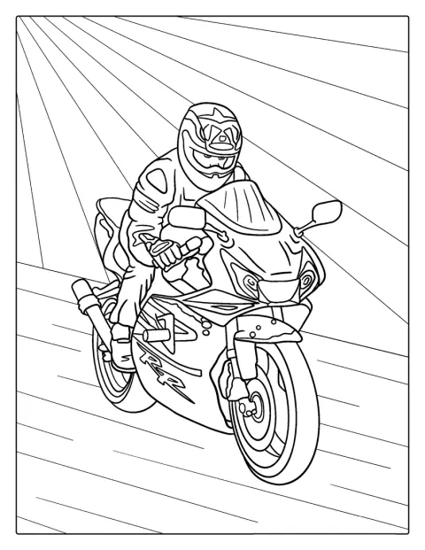 En motorsykkelracer kjører motorsykkel iført hjelm og kjøredress.