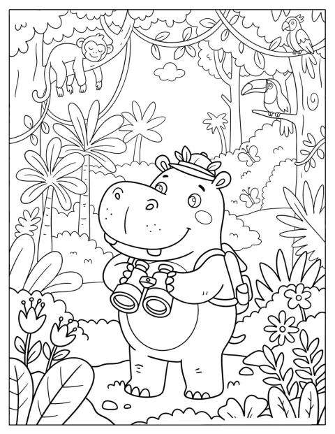 Adventurous Hippo with Binoculars