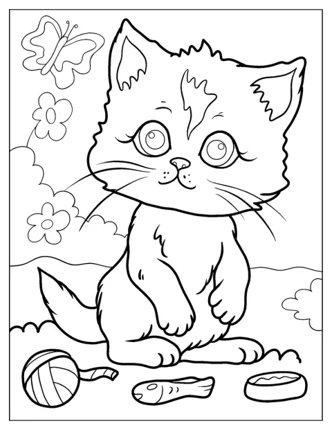 Eine niedliche Kawaii-Katze blickt mit großen Augen nach vorn.