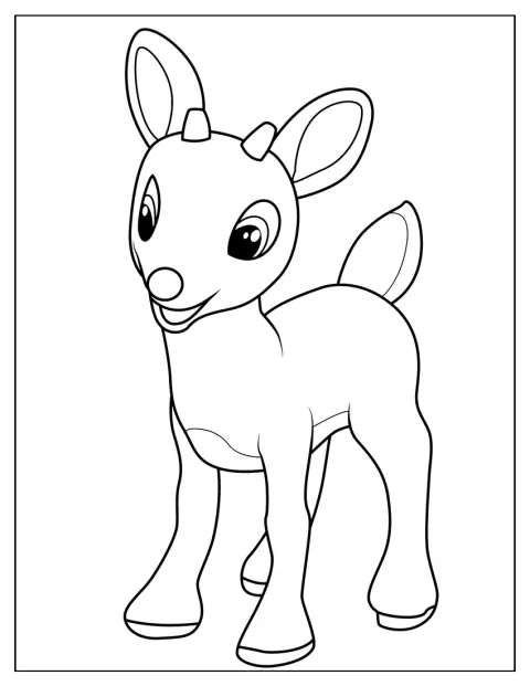 Punakuonoinen poronvasa Rudolph seisoo kuvassa.