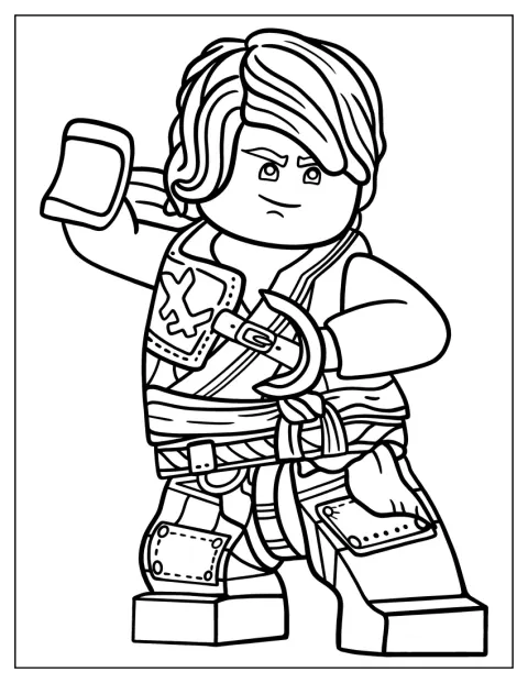 Lloyd z Ninjago uśmiecha się z pewnością siebie.