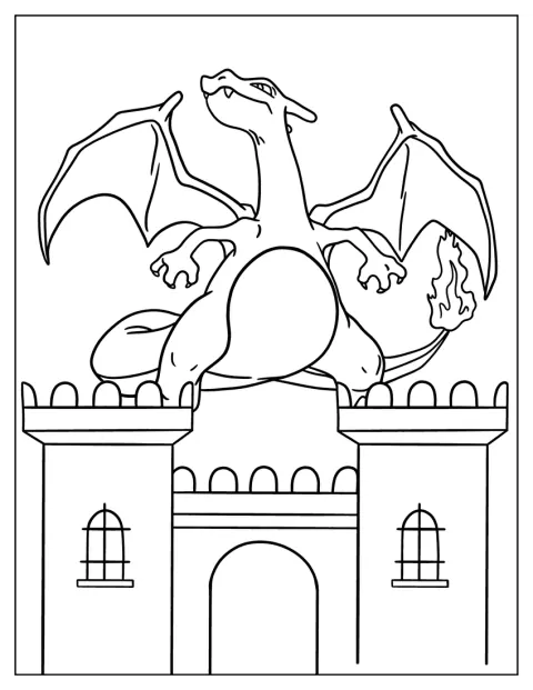 Charizard je zobrazený samostatně jako dračí Pokémon.