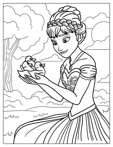 Anna Holding Ducklings Coloring Sheet