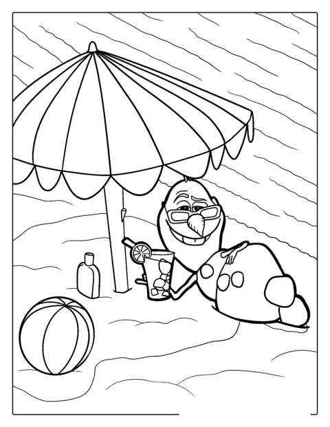 Olaf leży na plaży podczas letniego dnia.
