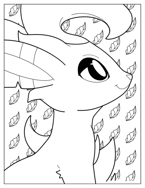 Leafeon este reprezentat printr-un contur simplu, fără fundal.