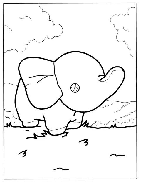Un elefantito de estilo kawaii tiene la trompa corta.