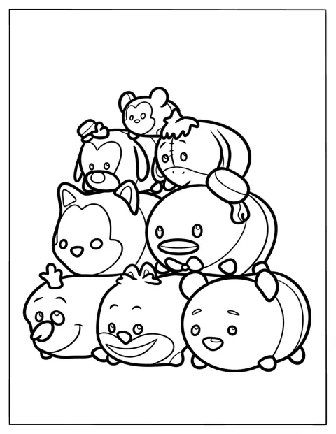 Tsum Tsum-figurer er stablet i en enkel pyramide.