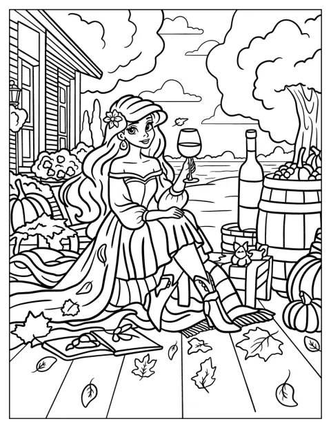 Ariel, la Petite Sirène, boit du vin pendant le repas de Thanksgiving.