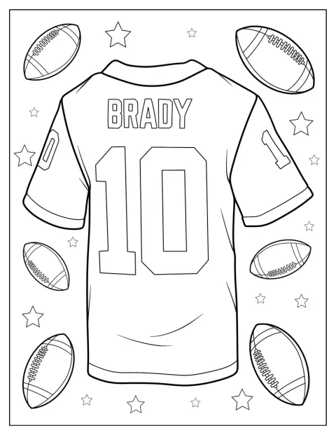 Un tricou simplu de fotbal american poartă numele lui Tom Brady.