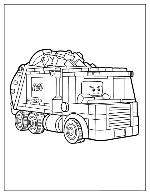 LEGO City -roska-auton kuljettaja kuljettaa kuormallista palikoita.
