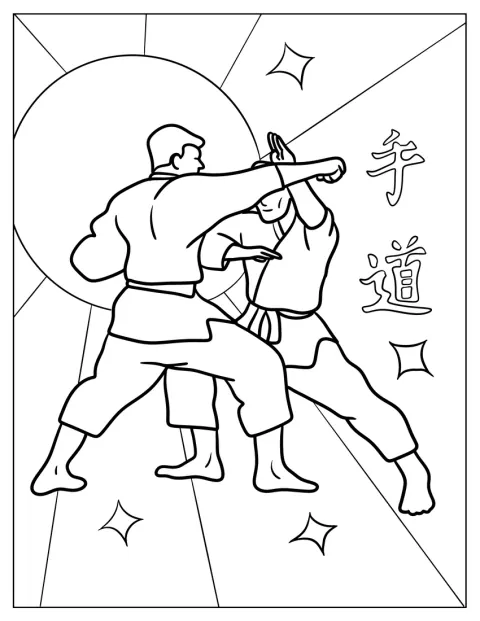 Dos karatekas se enfrentan en un duelo.