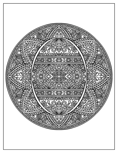 Modele florale și geometrice formează o mandala pe un ou de Paște.