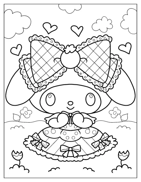 My Melody porte une élégante robe de bal.