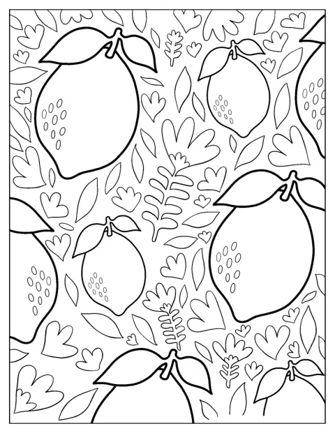 Varios limones enteros con hojas ocupan toda la composición.