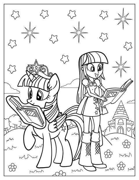 Twilight Sparkle Coloring Page With Equestria Girl Version