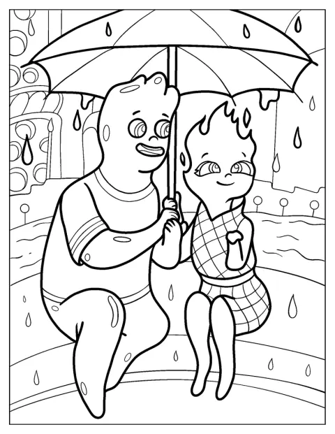 Wade e Ember abrigam-se juntos debaixo de um guarda-chuva enquanto chove.