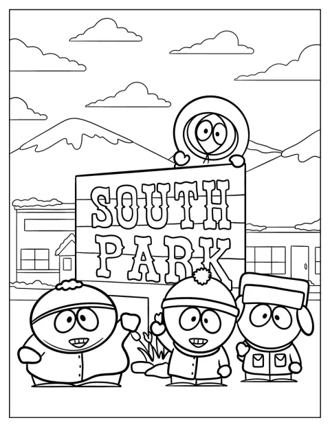 Eric, Stan, Kenny e Kyle posano insieme davanti a South Park.