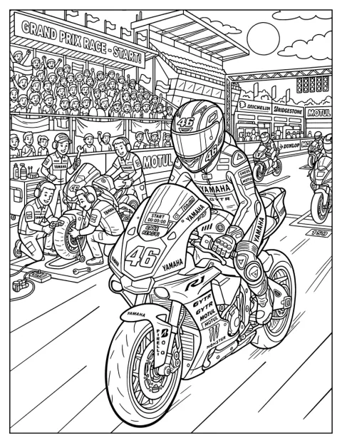 Uma Yamaha de competição percorre um circuito de Grande Prémio.