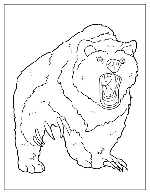 Un ours montre ses dents pointues et ses longues griffes.
