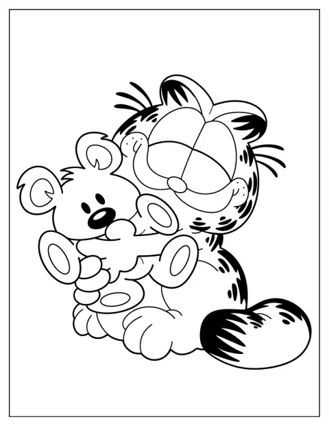 Le chat roux enlace tendrement Pookie, son ours en peluche.