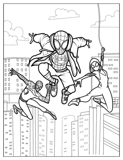Spider-Man, Miles Morales et Ghost Spider posent ensemble.